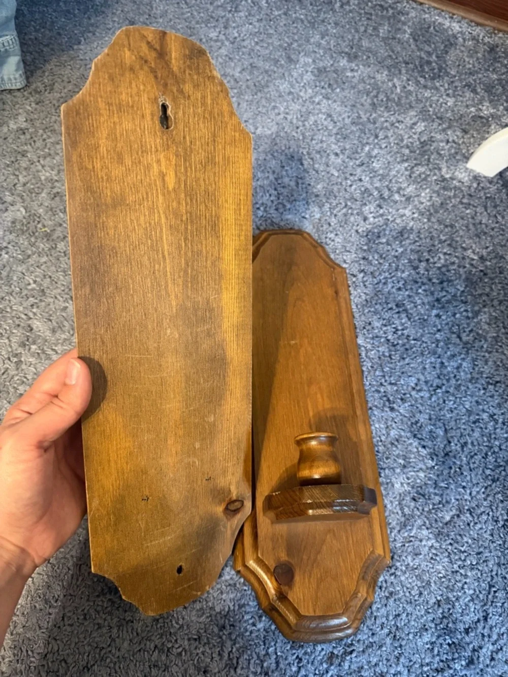 Vintage Pair of Wooden Wall Candle Sconces